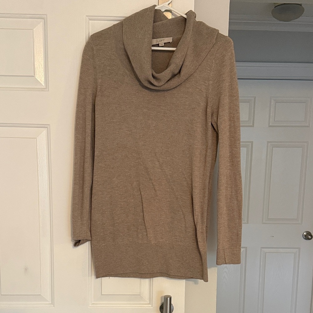 LOFT Taupe Cowl Neck Long Sleeve Sweater